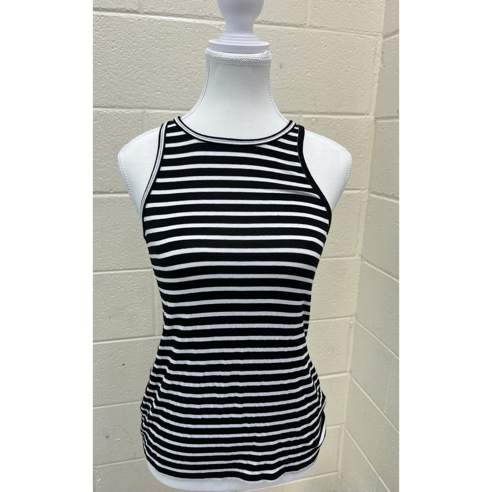 Trina Turk Small Black‎ White Stripe Tank Keyhole